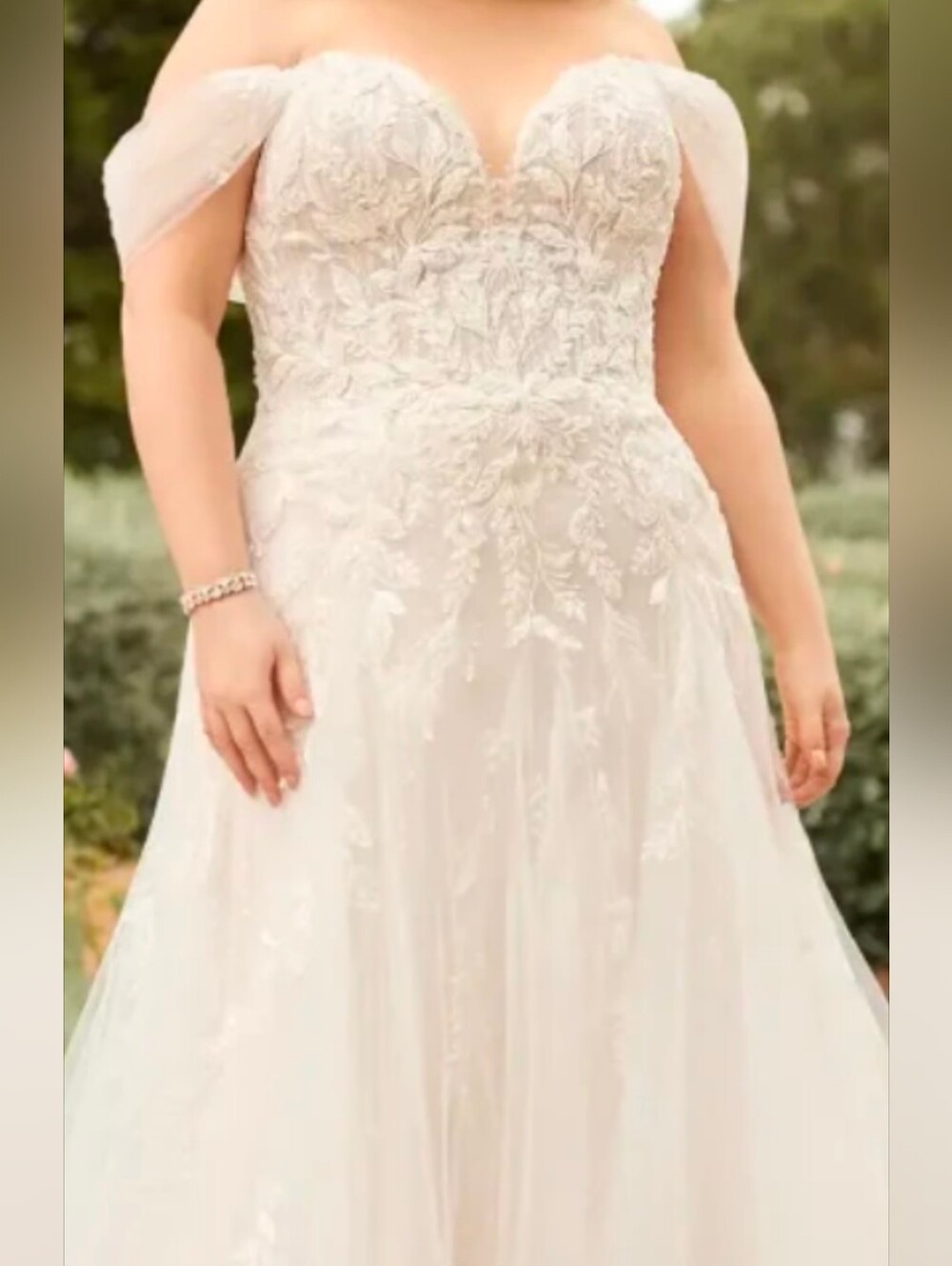 BNWT Ivory/Blush Ethereal Off-Shoulder Wedding Dress w Beaded Semi-Sheer Bodice - Picture 2 of 12